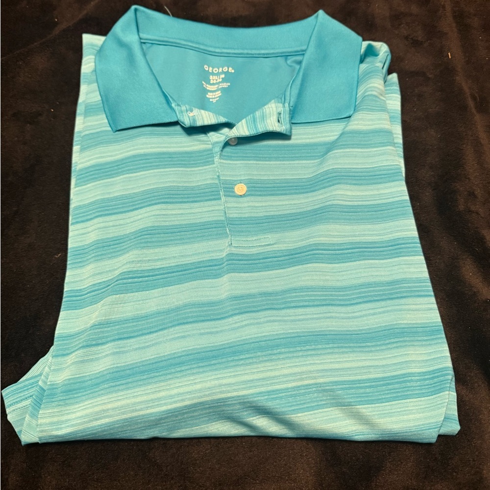 George Men's Teal Striped Polo Shirt